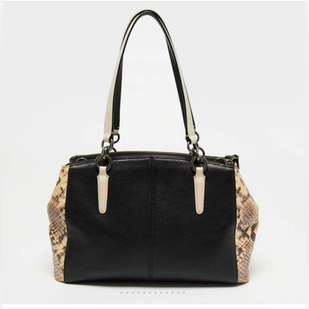 Coach Christie Carryall Black Beige Leather‎ Snake Embossed Satchel Bag - Picture 3 of 14